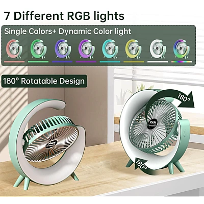 Mini ventilator de birou rotund cu LED RGB Mini ventilator de birou rotund cu LED RGB