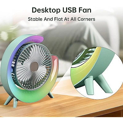 Mini ventilator de birou rotund cu LED RGB Mini ventilator de birou rotund cu LED RGB