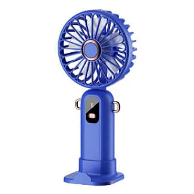 Mini ventilator de mana puternic cu display digital si suport telefon ALBASTRU Mini ventilator de mana puternic cu display digital si suport telefon ALBASTRU