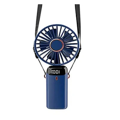 Mini ventilator de mana puternic cu display digital si suport telefon ALBASTRU Mini ventilator de mana puternic cu display digital si suport telefon ALBASTRU