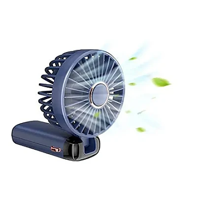 Mini ventilator de mana puternic cu display digital si suport telefon ALBASTRU Mini ventilator de mana puternic cu display digital si suport telefon ALBASTRU