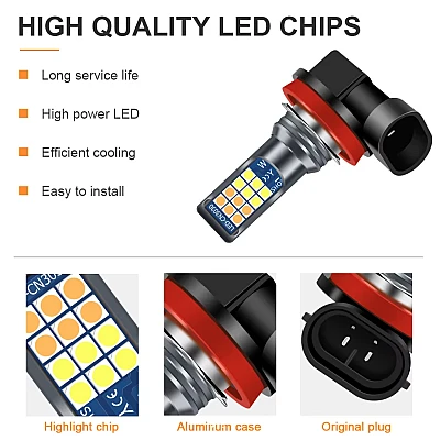 Set 2 becuri auto H11 cu 24 LED in 2 culori 12V 60W 6800 lumeni 6000K Set 2 becuri auto H11 cu 24 LED in 2 culori 12V 60W 6800 lumeni 6000K