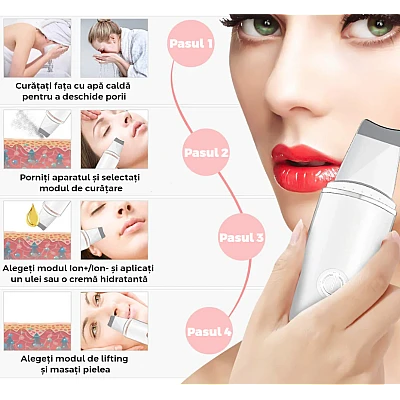 Aparat de curatare faciala cu ultrasunete 8815 indepartare puncte negre hidratare peeling masaj facial