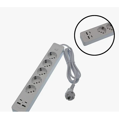 Prelungitor OG2205 5 prize cu 2 USB A si 2 USB C Comutator Prelungitor OG2205 5 prize cu 2 USB A si 2 USB C Comutator