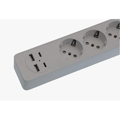 Prelungitor OG2205 5 prize cu 2 USB A si 2 USB C Comutator Prelungitor OG2205 5 prize cu 2 USB A si 2 USB C Comutator