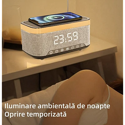 Boxa portabila 4 in 1 cu 12 moduri de iluminare MD S300 Bluetooth Ceas Incarcator Wireless Boxa portabila 4 in 1 cu 12 moduri de iluminare MD S300 Bluetooth Ceas Incarcator Wireless