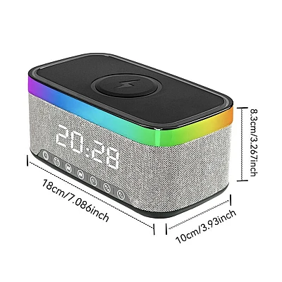 Boxa portabila 4 in 1 cu 12 moduri de iluminare MD S300 Bluetooth Ceas Incarcator Wireless Boxa portabila 4 in 1 cu 12 moduri de iluminare MD S300 Bluetooth Ceas Incarcator Wireless