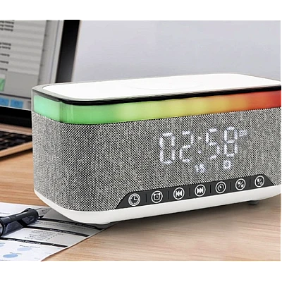 Boxa portabila 4 in 1 cu 12 moduri de iluminare MD S300 Bluetooth Ceas Incarcator Wireless Boxa portabila 4 in 1 cu 12 moduri de iluminare MD S300 Bluetooth Ceas Incarcator Wireless