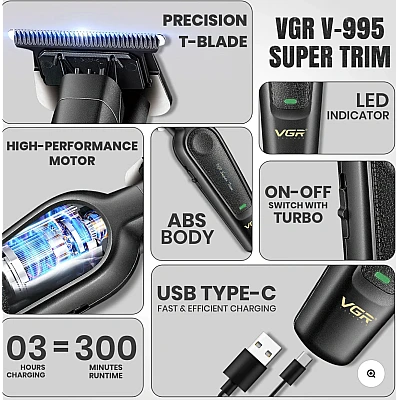 Set cu aparat de tuns fara fir VGR V 995 cu 4 distantiere autonomie 300min 2000mAh Set cu aparat de tuns fara fir VGR V 995 cu 4 distantiere autonomie 300min 2000mAh