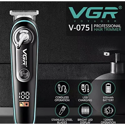 Trimmer profesional de tuns VGR V 075 cu afisaj LED si 4 piepteni Trimmer profesional de tuns VGR V 075 cu afisaj LED si 4 piepteni