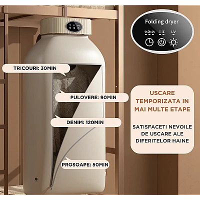 Uscator de rufe electric incorporabil 10Kg control touch screen pliabil protectie supraincalzire Uscator de rufe electric incorporabil 10Kg control touch screen pliabil protectie supraincalzire