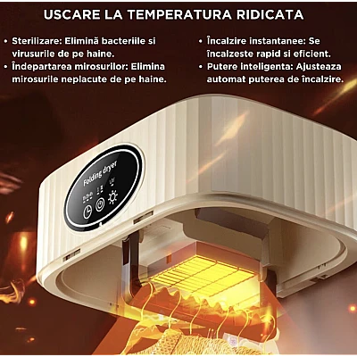 Uscator de rufe electric incorporabil 10Kg control touch screen pliabil protectie supraincalzire Uscator de rufe electric incorporabil 10Kg control touch screen pliabil protectie supraincalzire