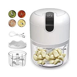 Mini tocator electric de bucatarie incarcare USB 250ml cu 3 lame Alb