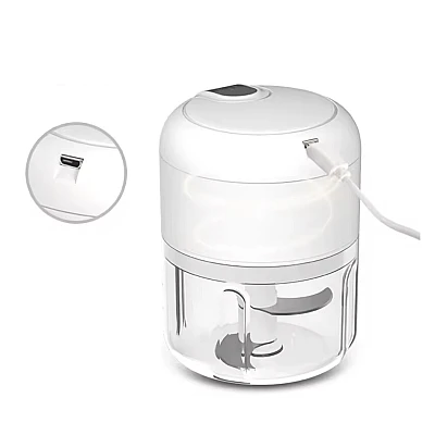 Mini tocator electric de bucatarie incarcare USB 250ml cu 3 lame Alb Mini tocator electric de bucatarie incarcare USB 250ml cu 3 lame Alb