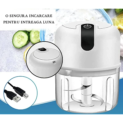 Mini tocator electric de bucatarie incarcare USB 250ml cu 3 lame Alb Mini tocator electric de bucatarie incarcare USB 250ml cu 3 lame Alb