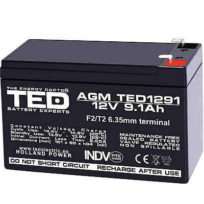 Acumulator 12V Stationar Dimensiuni 151 x 65 x 95 mm Baterie 12V 9.1Ah TED Electric Acumulator 12V Stationar Dimensiuni 151 x 65 x 95 mm Baterie 12V 9.1Ah TED Electric