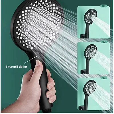 Para de dus universala 3 moduri de jet diametru 25cm NEGRU