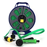 Set pentru stropit furtun textil flexibil 15m cu tambur pistol de pulverizat 7 in 1