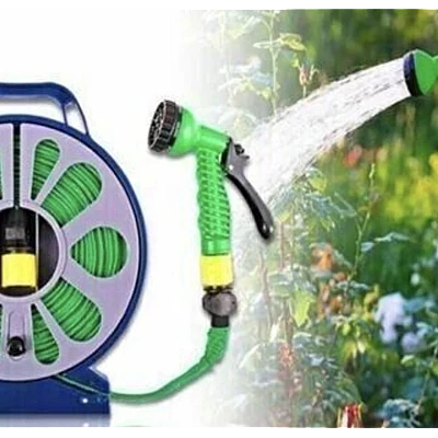 Set pentru stropit furtun textil flexibil 15m cu tambur pistol de pulverizat 7 in 1 Set pentru stropit furtun textil flexibil 15m cu tambur pistol de pulverizat 7 in 1