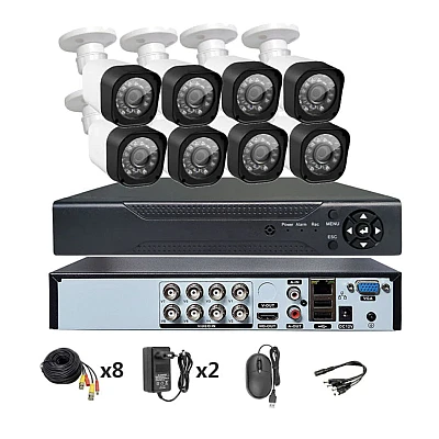 Sistem de supraveghere cu 8 camere exterior 1080P Kit AHD compresie video H.265 Sistem de supraveghere cu 8 camere exterior 1080P Kit AHD compresie video H.265