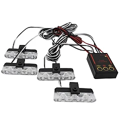 Set 4 lumini LED de avertizare rosu albastru pentru grila functii stroboscop 36W 12V