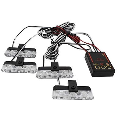 Set 4 lumini LED de avertizare rosu albastru pentru grila functii stroboscop 36W 12V Set 4 lumini LED de avertizare rosu albastru pentru grila functii stroboscop 36W 12V