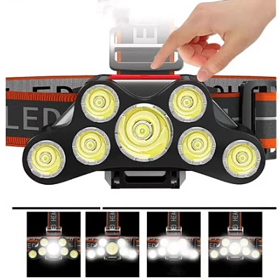 Lanterna de cap T26 cu 7 LED si 4 moduri iluminare USB Lanterna de cap T26 cu 7 LED si 4 moduri iluminare USB
