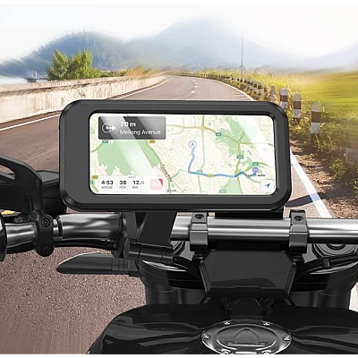 Suport de telefon pentru moto / bicicleta impermeabil cu carcasa si rotire S806 Suport de telefon pentru moto / bicicleta impermeabil cu carcasa si rotire S806