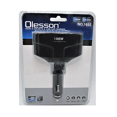 Adaptor priza auto 2 porturi cu USB 100W Olesson 1652 Adaptor priza auto 2 porturi cu USB 100W Olesson 1652