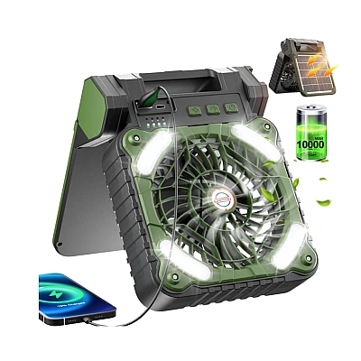 Ventilator de camping cu baterie de 10400Mah solar pentru exterior cu lumina led cu 4 viteze