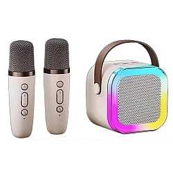 Boxa Karaoke Portabilă K12 cu 2 Microfoane Wireless LED RGB Radio FM