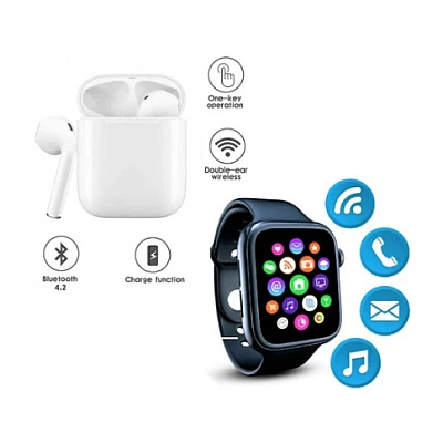 Set Ceas smartwatch inteligent si casti stereo wireless Set Ceas smartwatch inteligent si casti stereo wireless