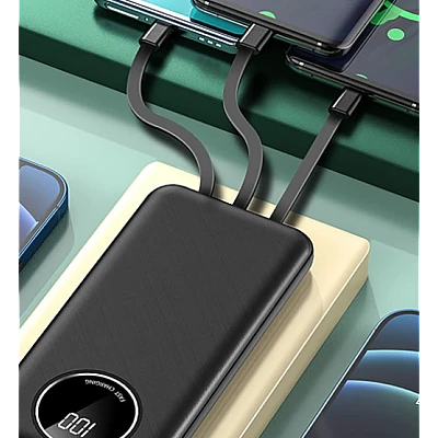 Baterie externa 20000mAh capacitate 5 iesiri si cabluri pentru smartphone si display Baterie externa 20000mAh capacitate 5 iesiri si cabluri pentru smartphone si display