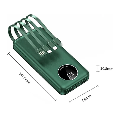 Baterie externa 20000mAh capacitate 5 iesiri si cabluri pentru smartphone si display Baterie externa 20000mAh capacitate 5 iesiri si cabluri pentru smartphone si display
