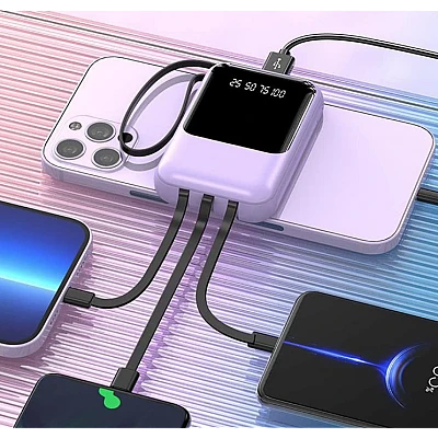 Mini Baterie externa 20000mAh Fast Charge Type C cu display si cabluri Mini Baterie externa 20000mAh Fast Charge Type C cu display si cabluri
