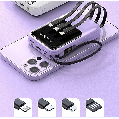 Mini Baterie externa 20000mAh Fast Charge Type C cu display si cabluri Mini Baterie externa 20000mAh Fast Charge Type C cu display si cabluri