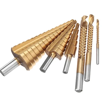 Set 3 burghie freza conica metal in trepte 4 30mm + 3 burghie frezare Set 3 burghie freza conica metal in trepte 4 30mm + 3 burghie frezare