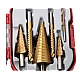 Set 3 burghie freza conica metal in trepte 4 30mm + 3 burghie frezare Set 3 burghie freza conica metal in trepte 4 30mm + 3 burghie frezare