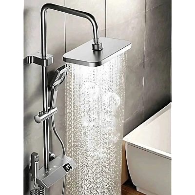 Set de dus multifunctional tip ploaie cu afisare digitala si cu termostat Set de dus multifunctional tip ploaie cu afisare digitala si cu termostat