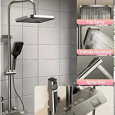 Set de dus multifunctional tip ploaie cu afisare digitala si cu termostat Set de dus multifunctional tip ploaie cu afisare digitala si cu termostat