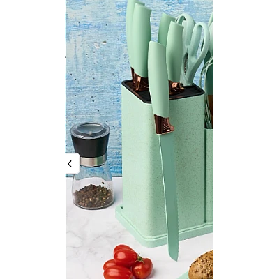 Set ustensile bucatarie 19 piese silicon alimentar cutite tocator termorezistente antiaderente suport blat VERDE MENTA Set ustensile bucatarie 19 piese silicon alimentar cutite tocator termorezistente antiaderente suport blat VERDE MENTA