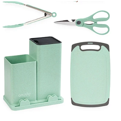 Set ustensile bucatarie 19 piese silicon alimentar cutite tocator termorezistente antiaderente suport blat VERDE MENTA Set ustensile bucatarie 19 piese silicon alimentar cutite tocator termorezistente antiaderente suport blat VERDE MENTA