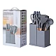 Set ustensile bucatarie 19 piese silicon alimentar cutite tocator termorezistente antiaderente suport blat GRI Set ustensile bucatarie 19 piese silicon alimentar cutite tocator termorezistente antiaderente suport blat GRI