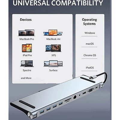 Adaptor Hub Multiport 11 in 1 USB C Docking Station pentru Laptop Q HU990 Adaptor Hub Multiport 11 in 1 USB C Docking Station pentru Laptop Q HU990