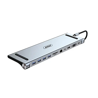 Adaptor Hub Multiport 11 in 1 USB C Docking Station pentru Laptop Q HU990 Adaptor Hub Multiport 11 in 1 USB C Docking Station pentru Laptop Q HU990