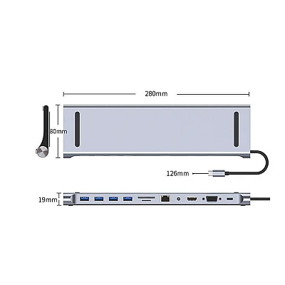 Adaptor Hub Multiport 11 in 1 USB C Docking Station pentru Laptop Q HU990 Adaptor Hub Multiport 11 in 1 USB C Docking Station pentru Laptop Q HU990