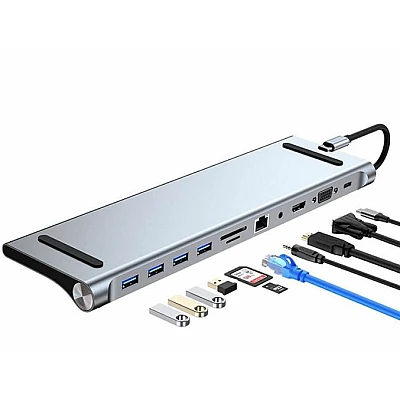 Adaptor Hub Multiport 11 in 1 USB C Docking Station pentru Laptop Q HU990 Adaptor Hub Multiport 11 in 1 USB C Docking Station pentru Laptop Q HU990