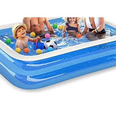Set Piscina gonflabila dreptunghiulara 201x150x51cm 2 inele Family Pool + Pompa electrica cadou
