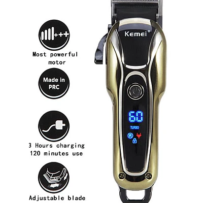 Aparat de tuns profesional Kemei KM1990 cu acumulator afisaj LCD lama reglabila Aparat de tuns profesional Kemei KM1990 cu acumulator afisaj LCD lama reglabila