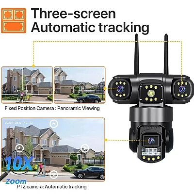 Camera de securitate Andowl G819 4G PTZ IP 8K 12MP cu lentila tripla ecran triplu detectare miscare audio bidirectional si vedere nocturna Camera de securitate Andowl G819 4G PTZ IP 8K 12MP cu lentila tripla ecran triplu detectare miscare audio bidirectional si vedere nocturna